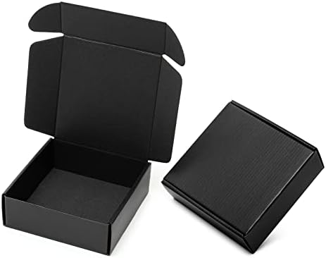 Mcfleet 6x6x2" Small Black Shipping Boxes - 24 Pack Corrugated Cardboard Mailing Box Packaging for Small Business - Tab Locking Literature Mailer Flat Empty Gift Packing Supplies by Mcfleet