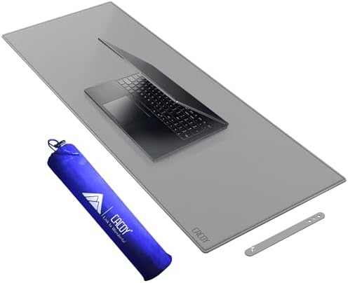 Cacoy 40" x 16" PU Leather Desk Pad Blotter, Extended Gaming Computer Mouse Pad, Waterproof Writing Pad Desktop Protector Mat for Office and Home (Grey) by Cacoy