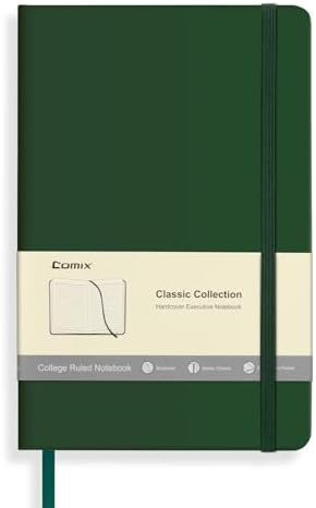 Comix Lined Journal Notebook for Work, 240 Pages, 5.5" x 8.3", Dark Green by Comix