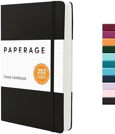 PAPERAGE Lined Journal Notebook, Hardcover Journal for Women & Men, 252 Pages, (5.6 in x 8 in), College Ruled Journaling Notebook for Work, School Supplies & Note Taking, (Black) by PAPERAGE
