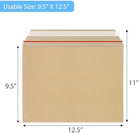 zmybcpack 50 Pack Rigid Mailers 9.5x12.5 inch, Self Seal Photo Document Mailers, Stay Flat Kraft Cardboard Envelopes for Photos, Document, CD(Kraft Browm) - Image 2