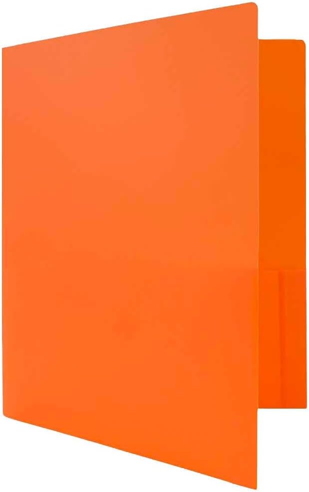JAM PAPER Heavy Duty Plastic 2 Pocket Extra Tough School Folders - Orange - Bulk 48/Pack - Image 3