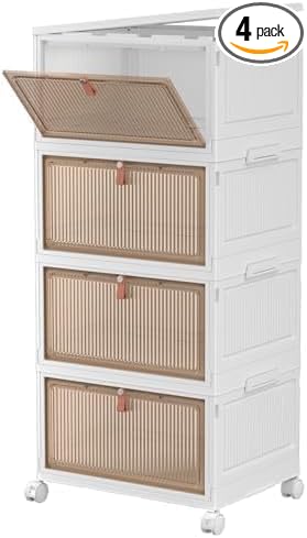 CTSNSLH 4 Tier Plastic Storage Bins with Lid 32QT - Stackable Storage Bins | Organizers and Storage with Wheels, Plastic Storage Cabinet Organization and Storage for Living Room,Office,Dorm by CTSNSLH