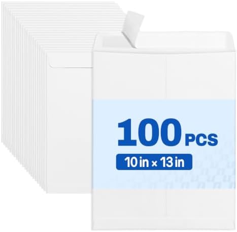 SUNEE 10 x 13 Self Seal Catalog Envelopes, 28lb White Security Mailing Envelopes, Ultra Strong Quick-Seal for Documents, Office & Business Use, 100 Pack by SUNEE