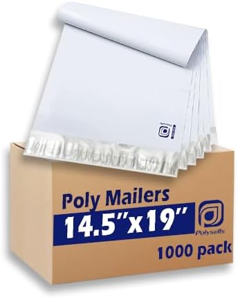 POLYSELLS 1000 pcs 14.5x19 Inches White x Silver Poly Mailers Shipping Envelopes, Strong Adhesive Sealing, Waterproof, and Tear-resistant Postal Mailing Bags for Clothing, Books, and Accessories by POLYSELLS