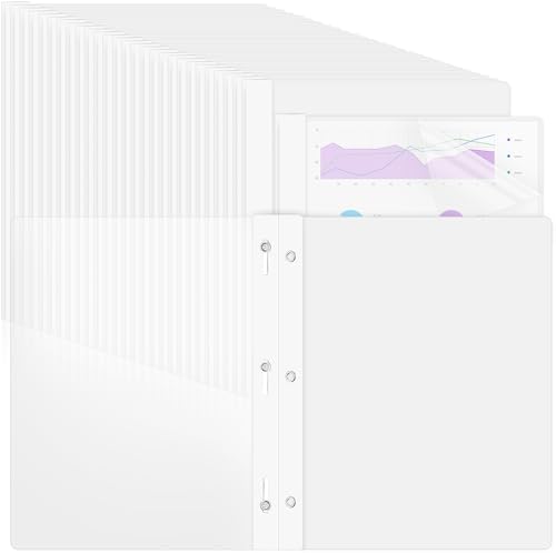 Feifeiya 48 Pack Plastic Report Covers with 3 Prongs Presentation Folders Bulk, 100 Sheet Capacity, Clear Front Report Covers for Presentation Document Paper School Office Supplies (White) by Feifeiya