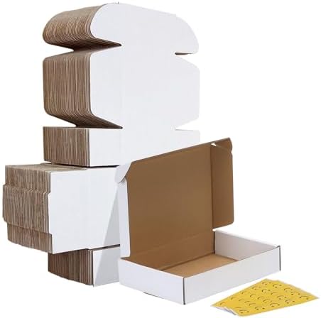 HORLIMER 8x5.5x1.6 inches Shipping Boxes Set of 25, White Corrugated Cardboard Box Literature Mailer, 25 Stickers Included by HORLIMER