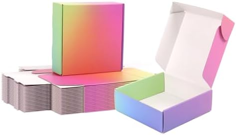 6x6x2 Shipping Boxes Small, 45 Pack Rainbow Corrugated Cardboard Mailer Boxes for Small Business, Mailing, Packaging by DEZIBOX