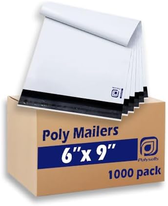 POLYSELLS 1000 6x9 Inch White Pack Poly Mailers Shipping Envelopes, Strong Adhesive Sealing, Waterproof, and Tear-resistant Postal Mailing Bags. Mailer Bags for clothing, books, and accessories by POLYSELLS