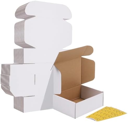 HORLIMER 8x6x3 inches Shipping Boxes Set of 25, White Corrugated Cardboard Box Literature Mailer, 25 Stickers Included by HORLIMER