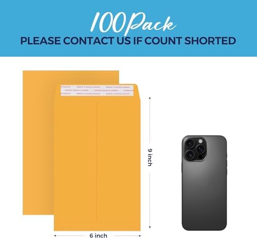 ACSTEP 100Pack Manilla Envelopes 6 x 9 Brown Kraft Catalog Envelopes Self Seal for Mailing - Image 3