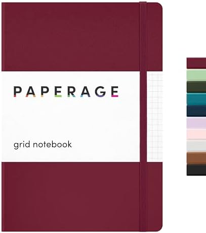 PAPERAGE Graph Paper Journal Notebook, (Burgundy), 160 Pages, Medium 5.6 in x 8 in - 100 GSM Thick Paper – Hardcover Grid Notebook for Work or School by PAPERAGE