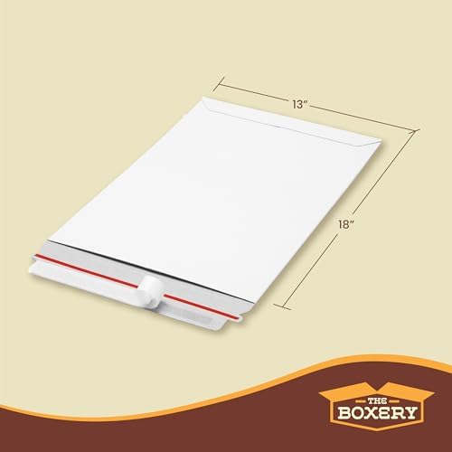 The Boxery White Flat Photo/Document Mailer Envelopes with Peel & Seal Closure-(100 Pack) 13 inch x 18 inch Stay Flat Cardboard Ridgid Mailers - Image 2