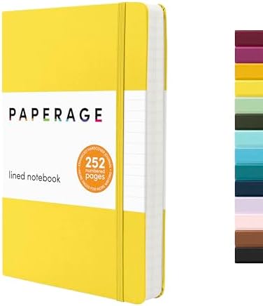 PAPERAGE Lined Journal Notebook, Hardcover Journal for Women & Men, 252 Pages, (5.6 in x 8 in), College Ruled Journaling Notebook for Work, School Supplies & Note Taking, (Yellow) by PAPERAGE