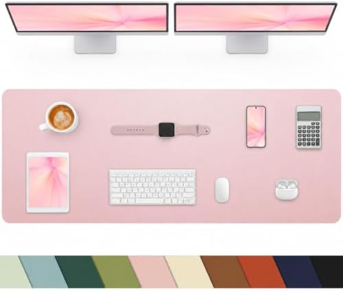 Extra Large Leather Desk Protector, Office Mat, Mouse & Laptop Pad, Non-Slip Blotter, Waterproof Writing Pad - Rose Pink, 55" x 17" by cebowa
