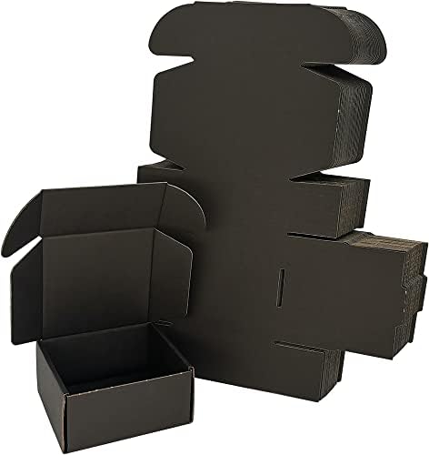 50 Pack 4x4x2'' Small Shipping Boxes, Black Corrugated Cardboard Literature Mailers, Mailing Packaging Supplies for Small Business (BK442-50) by Rnisda