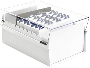Acrimet 4 x 6 Card File Holder Organizer Box Metal Base Heavy Duty (AZ Index Cards and Divider Included) (White Color with Clear Crystal Plastic Lid Cover) - Image 2