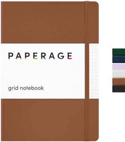 PAPERAGE Graph Paper Journal Notebook, (Cognac), 160 Pages, Medium 5.6 in x 8 in - 100 GSM Thick Paper – Hardcover Grid Notebook for Work or School by PAPERAGE