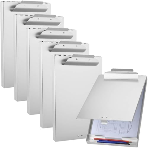ZCZN Aluminum Clipboard with Storage, 6 Pack Recycled Metal Clipboard Box, Form Holder, Suitable for School, Office, Jobsite or Medical Staff, 9.25 x 13.78 Inches, Silver by ZCZN