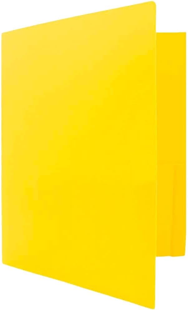 JAM PAPER Heavy Duty Plastic 2 Pocket Extra Tough School Folders - Yellow - 24/Pack - Image 3