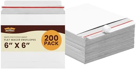 The Boxery White Flat Photo/Document Mailer Envelopes with Peel & Seal Closure-(200 Pack) 6 inch x 6 inch Stay Flat Cardboard Ridgid Mailers by TheBoxery