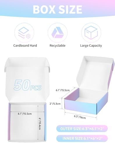 50 Pack 6x6x2 Shipping Boxes for Small Business, Purple Gradient Corrugated Cardboard Boxes, Mailer Packaging Boxes for Nail Candle Grad Gift Literature Shipping - Image 2