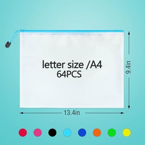 64pcs A4 Mesh Zipper Pouch Bags, Mesh Bags with Zipper Bulk, Pouches for Organization, Clear Storage Bags for Classroom, Travel, Office, Board Game - Image 2