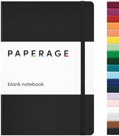 PAPERAGE Blank Journal Notebook, (Black), 160 Pages, Medium 5.6 in x 8 in - 100 GSM Thick Paper – Hardcover Journaling Notebook for Work, School, Note Taking or Sketching by PAPERAGE