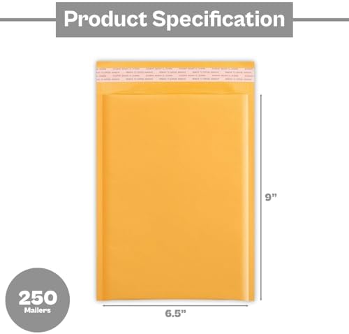 PSBM #0 250 PCS 6.5 x 10 Inch Kraft Bubble Mailers, Yellow Padded Envelopes, Self-Sealing Peel-Off Strip, Ideal for Shipping CD, DVD, Jewelry, Photos, Magazine, Books, Clothes and More - Image 3