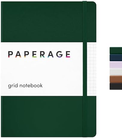 PAPERAGE Graph Paper Journal Notebook, (Dark Green), 160 Pages, Medium 5.6 in x 8 in - 100 GSM Thick Paper – Hardcover Grid Notebook for Work or School by PAPERAGE