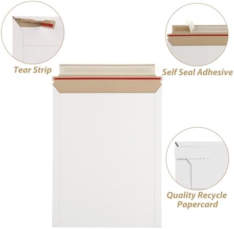 100 Pack 9.5x12 Inch Rigid Mailers, Self Seal Photo Document Mailer Cardboard Mailing Envelopes Stay Flat Mailers for CD, Photos, Document, Pictures, Papers, Files, White - Image 3