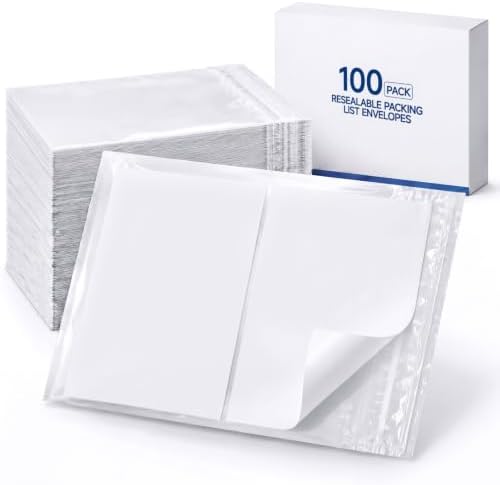 Glenmal 100 Pcs 9.5" x 12" Resealable Packing List Envelopes Clear Self-adhesive Shipping Label Sleeves with Zipper Waterproof Packing List Envelopes for Documents Mailing Labels Invoices Pack Slip by Glenmal
