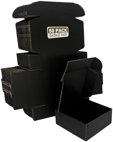 Small Shipping Boxes 5x5x2, Set of 50, Black Corrugated Cardboard Box Mailer (YD552-50BK) by SZYANGDA