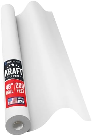 Bryco Goods 48" x 2400" (200') White Kraft Paper Roll - Made in USA - Craft Paper for Bulletin Board Art Table Covering Drawing Gift Wrapping Bouquet Packing Parcel 80GSM by BrycoGoods