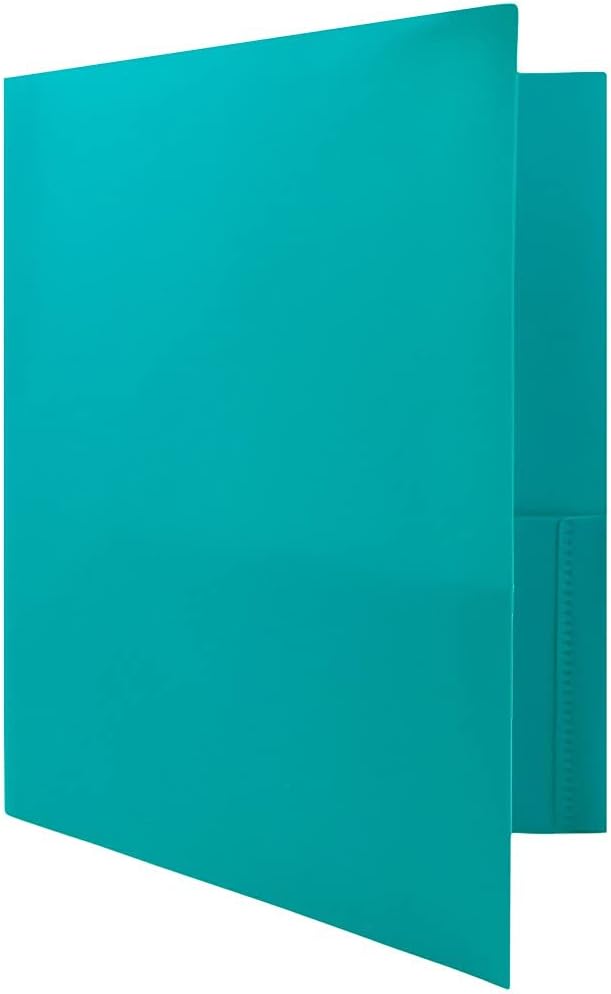 JAM PAPER Plastic Color POP Folders - 2 Pocket Durable Folders with Metal Prongs Fastener Clasps - Teal Blue - 6/Pack - Image 4