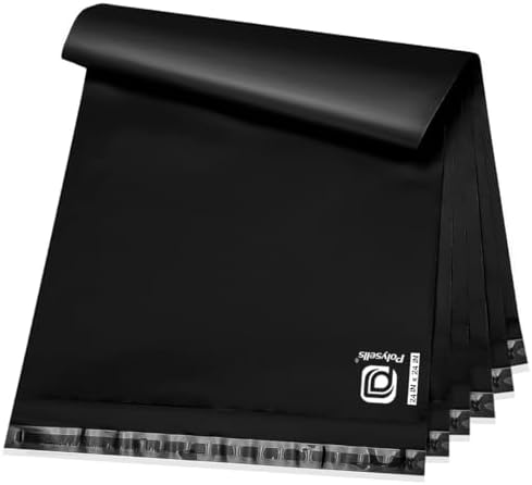 POLYSELLS 100 pcs 24x24 Inches Black Poly Mailers Shipping Envelopes, Strong Adhesive Sealing, Waterproof, and Tear-resistant Postal Mailing Bags for Clothing, Books, and Accessories by POLYSELLS
