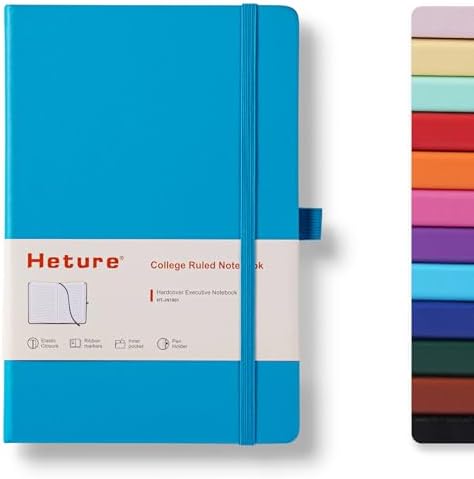Heture Hardcover Notebooks, 6 Packs A5 Lined Journals Notebook for Writing 160 Pages, 8.2 x 5.5 inch, 6 Colors Classic Ruled Notebooks for College/Work/Travel (Turquoise Blue, 1 Pack) by HetureOffice