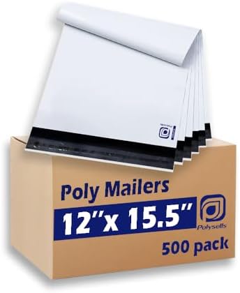 POLYSELLS 500 Pcs 12x15.5 Inch White Poly Mailers Shipping Envelopes, Strong Adhesive Sealing, Waterproof, and Tear-resistant Postal Mailing Bags for Clothing, Books, and Accessories by POLYSELLS