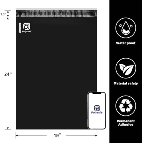 POLYSELLS 50 pcs 19x24 Inches Black Poly Mailers Shipping Envelopes, Strong Adhesive Sealing, Waterproof, and Tear-resistant Postal Mailing Bags for Clothing and Accessories - Image 2