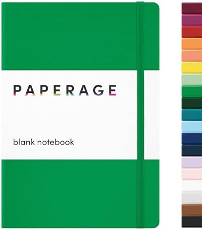 PAPERAGE Blank Journal Notebook, (Green), 160 Pages, Medium 5.6 in x 8 in - 100 GSM Thick Paper – Hardcover Journaling Notebook for Work, School, Note Taking or Sketching by PAPERAGE
