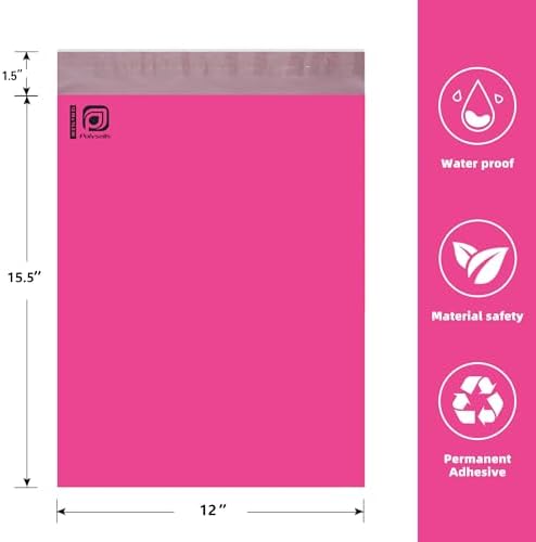 POLYSELLS 200 pcs 12x15.5 Inches Pink Poly Mailers Shipping Envelopes, Strong Adhesive Sealing, Waterproof, and Tear-resistant Postal Mailing Bags for Small Business, Clothes, Non-Fragile Items - Image 2