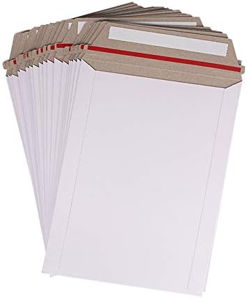 zmybcpack 100 Pack 6X8 inch Self Seal Photo Document Mailers Stay Flat White Cardboard Envelopes White Photography Mailers for CD, Photos, Document by zmybcpack