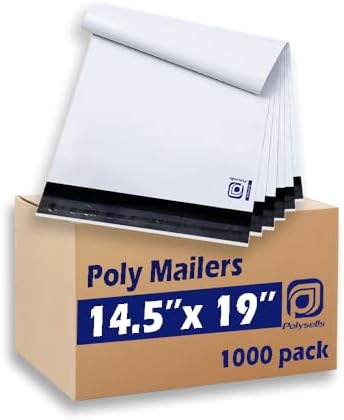 POLYSELLS Poly Mailers Shipping Envelopes, Strong Adhesive Sealing, Waterproof, and Tear-resistant Postal Mailing Bags. Mailer Bags for clothing, books, and accessories. (White, 14.5x19 Inch, 1000 pc) by POLYSELLS