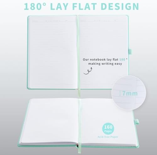Heture Hardcover Notebooks, A5 Lined Journals Notebook for Writing 160 Pages, 8.2 x 5.5 inch, Classic Ruled Notebooks for College/Work/Travel (Green, 1 Pack) - Image 4