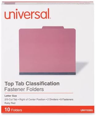 Universal - Pressboard Classification Folders, Letter, 6-Section, Ruby Red, 10/bx - Image 2