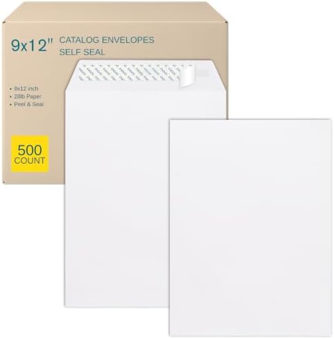 9x12 Envelopes Self Seal - 500 Pack - Open End White Mailing Envelopes for Catalogs, Presentations, Oversized Documents - Self Sealing Envelopes with Peel and Seal Closure - 28lb Heavyweight Paper by EnDoc