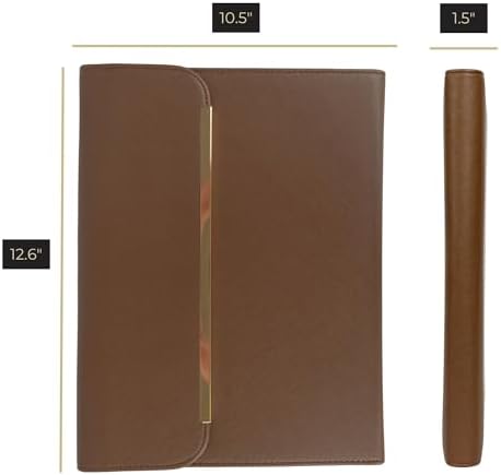 BLU MONACO | Brown Vegan Leather Binder for Women | Magnetic Closure Business Leather Portfolio Organizer with Gold Trim | Professional Padfolio for Meetings Interviews Documents - Image 6