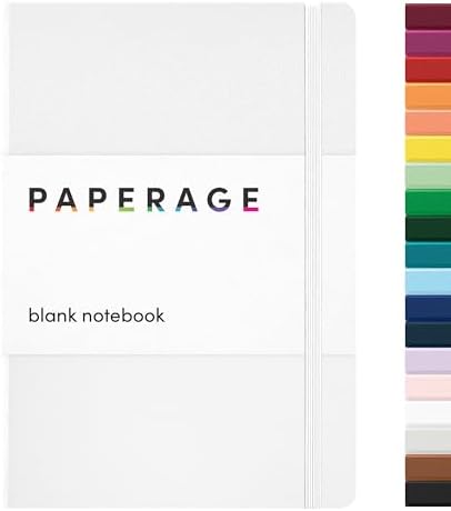 PAPERAGE Blank Journal Notebook, (White), 160 Pages, Medium 5.6 in x 8 in - 100 GSM Thick Paper – Hardcover Journaling Notebook for Work, School, Note Taking or Sketching by PAPERAGE