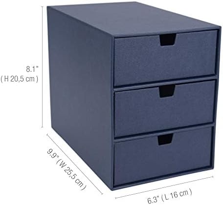 Bigso Box of Sweden Ingrid 3-Drawer Fiberboard Desk Organizer for Office Supplies & Accessories - Stackable Makeup Drawer Organizer - 6.3in x 9.9in x 8.1in - Blue (Pack of 2) - Image 3