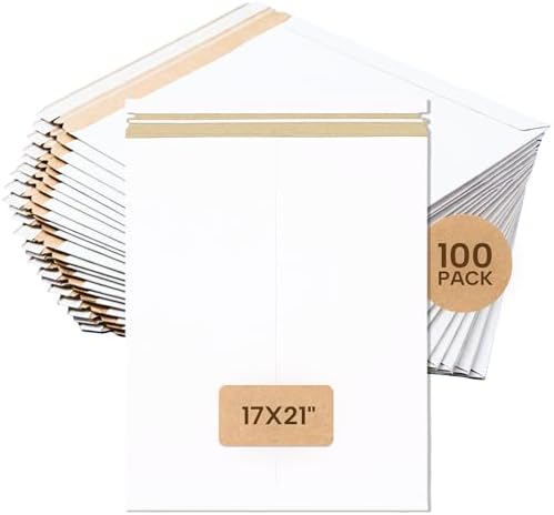 BOX USA Rigid Mailers 17" x 21" (100-Pack) - Cardboard Mailer Envelopes for Posters, Large Prints, Architectural Plans - Stay Flat by BOXUSA